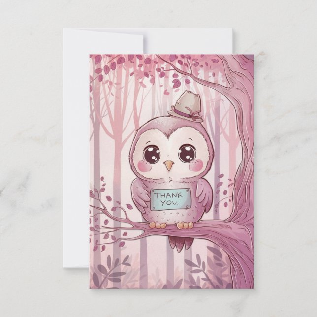 Kids Forest Owl  Thank You Card (Front)