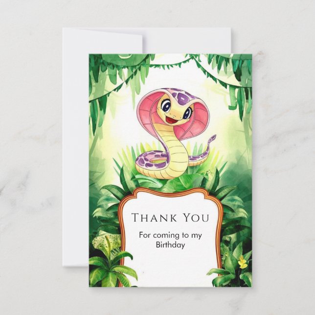 Kids Forest Snake Birthday Thank You Card (Front)
