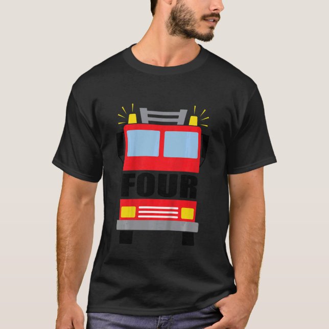 Kids FOUR  4  year old 4th Birthday Fire Truck the T-Shirt (Front)