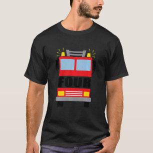 Kids FOUR 4 year old 4th Birthday Fire Truck theme T-Shirt