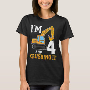 Kids Four 4yr 4th Birthday Digger Boy Construction T-Shirt