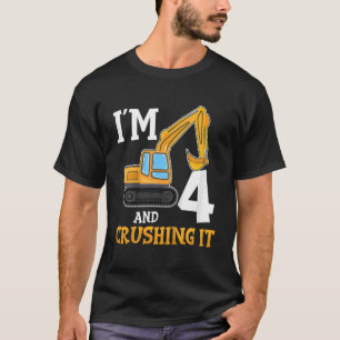 Kids Four 4yr 4th Birthday Digger Boy Construction T-Shirt