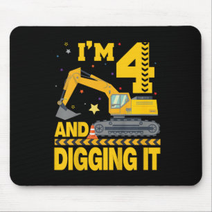 Kids Four 4yr 4th Birthday Excavator 4 Year Old Bo Mouse Mat