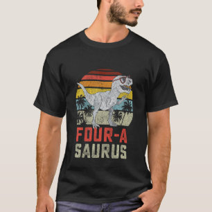Kids Four A Saurus Birthday Rex 4 Year Old Dino 4t T-Shirt