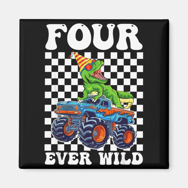 Kids Four Ever Wild Dinosaur Monster Truck 4th Bir Magnet (Front)