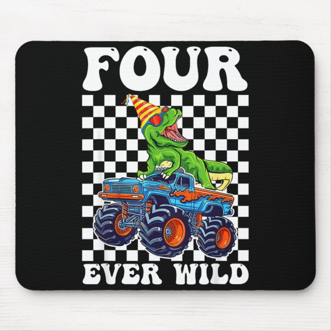 Kids Four Ever Wild Dinosaur Monster Truck 4th Bir Mouse Mat (Front)