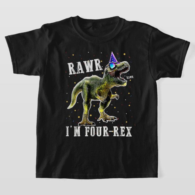 Kids FOUR Rex T-Rex Birthday SHIRT 4 Yrs old Boy T (Laydown)
