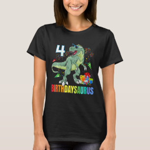 Kids Four Saurus Birthday Rex Dino 4th Dinosaur 4 T-Shirt