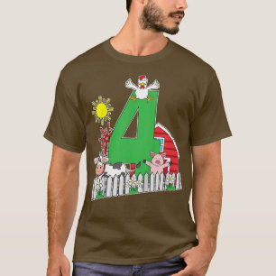 Kids Fourth 4th Birthday Farm Animal Lover Cow Pig T-Shirt