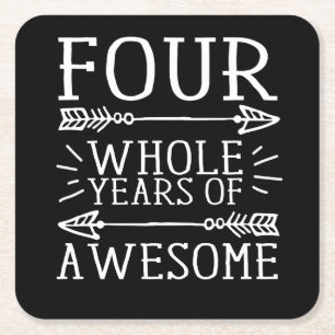 Kids Fourth Birthday Boy, 4 Year Old Birthday Boy Square Paper Coaster