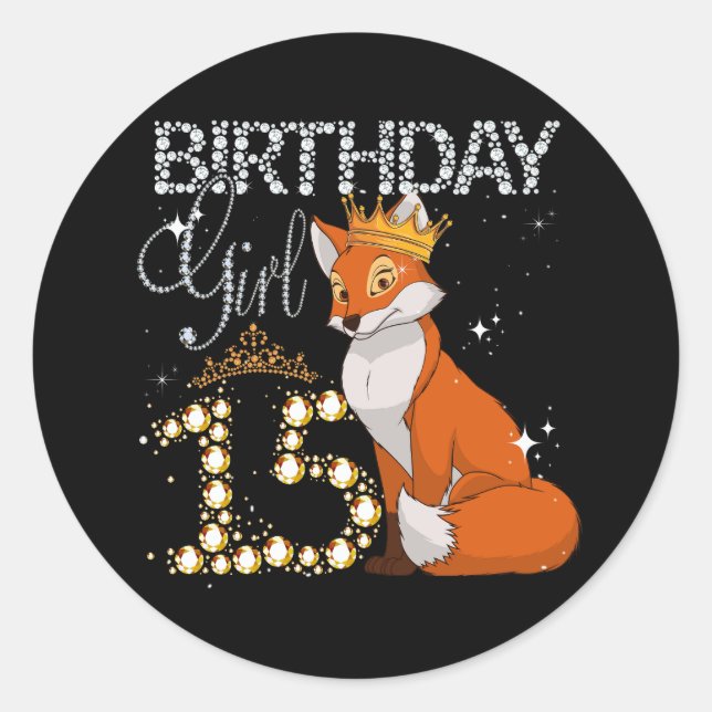 Kids Fox Animal Lovers 15th Birthday Girl Fox B-da Classic Round Sticker (Front)