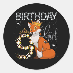 Kids Fox Animal Lovers 9th Birthday Girl Fox B-day Classic Round Sticker