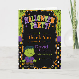 Kids Frankenstein Halloween Party Thank You Card