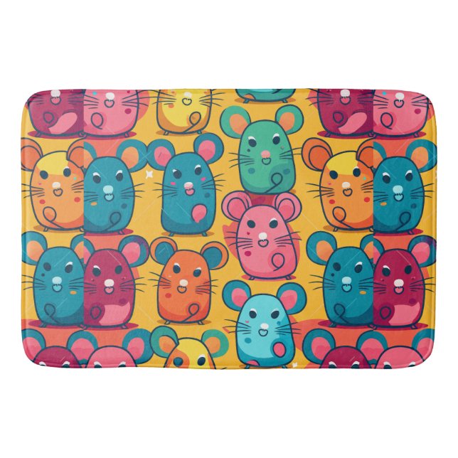 Kids-Friendly Bright & Charming Rats Wrapping Pape Bath Mat (Front)