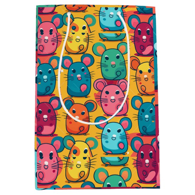 Kids-Friendly Bright & Charming Rats Wrapping Pape Medium Gift Bag (Front)
