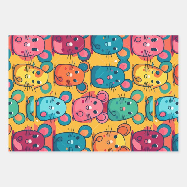 Kids-Friendly Bright & Charming Rats Wrapping Pape Wrapping Paper Sheet (Front)