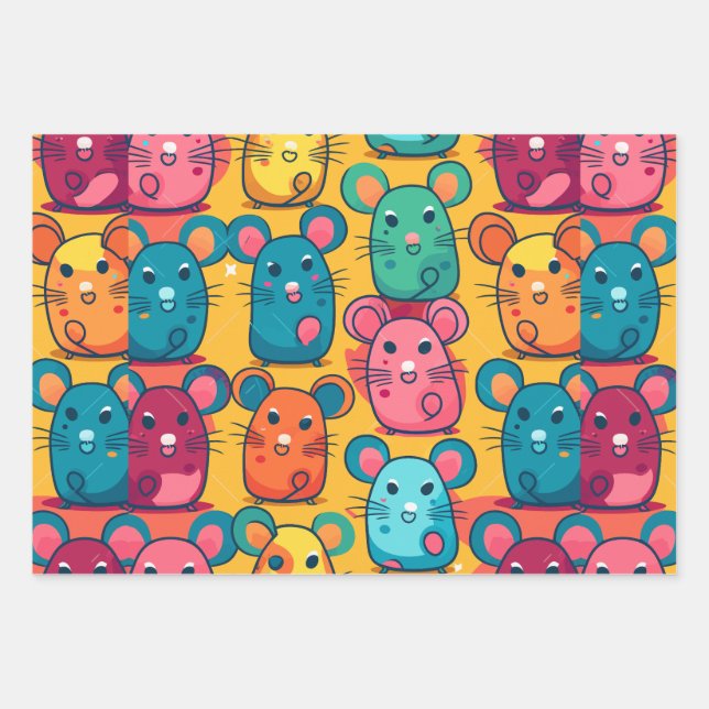Kids-Friendly Bright & Charming Rats Wrapping Paper Sheet (Front)