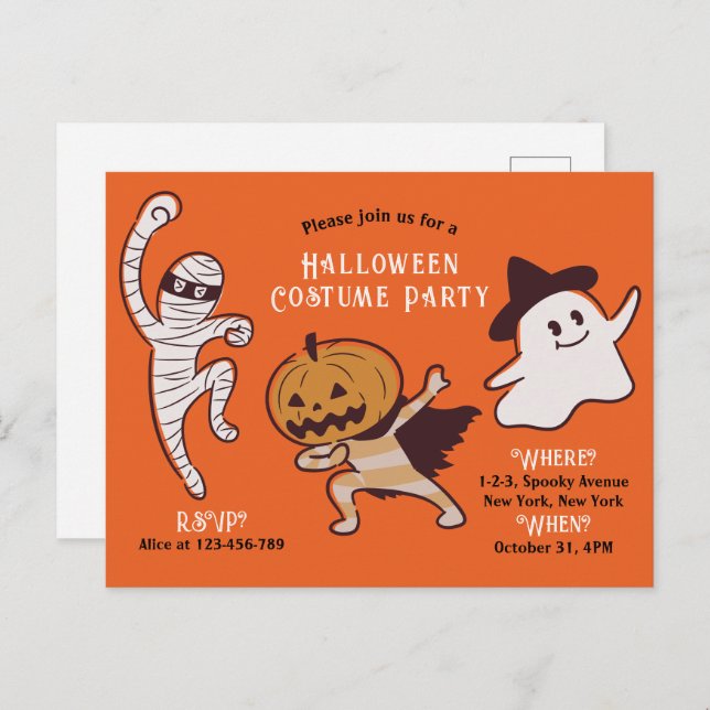 Kids Friendly Not-So-Scary Halloween Costume Party Postcard (Front/Back)
