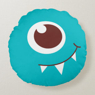 Kids friendly one eyed alien aqua blue  round cushion