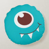 Kids friendly one eyed alien aqua blue  round cushion (Back)
