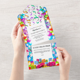 Kids fun balloon streamers party celebration  all in one invitation