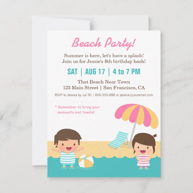 Kids Fun Beach Birthday Party Invitation (Front)