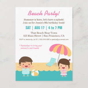 Kids Fun Beach Birthday Party Invitation
