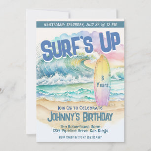 Kids Fun Beach Party Surf Birthday Invitation