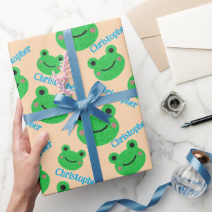 Kids Fun Birthday Green Frog Wrapping Paper
