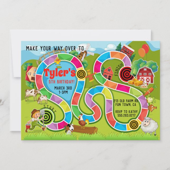 Kids Fun Board Game Birthday Party Invitation (Front)