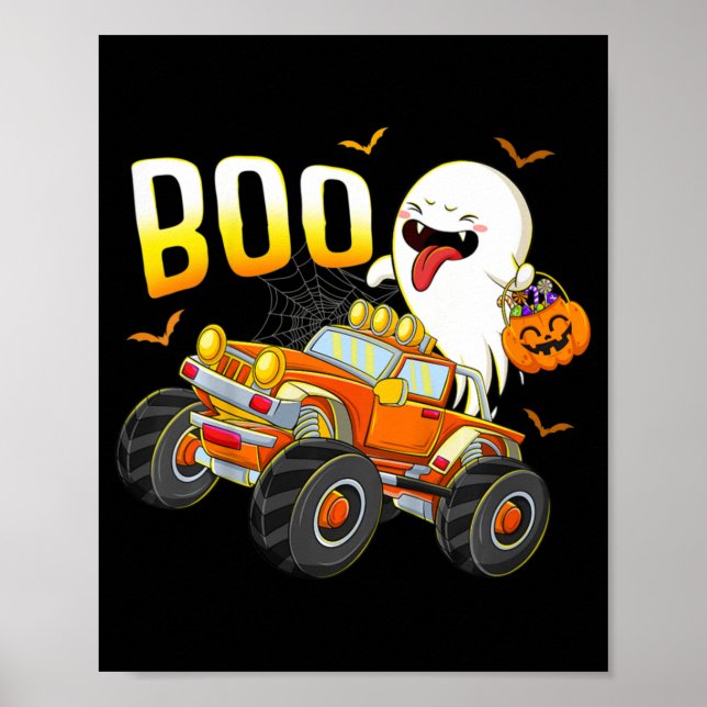 Kids Fun Boo Riding Monster Truck Halloween Costum Poster (Front)