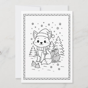 Kids Fun Christmas Fox Coloring Flat Note Card