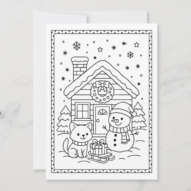 Kids Fun Christmas Snowman Colouring Flat Note Car Holiday Card (Front)