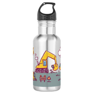 Kids Fun Construction Site and Vehicles Stainless  532 Ml Water Bottle