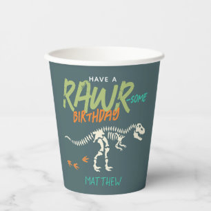 Kids Fun Dinosaur Dig Fossil Boys Birthday Paper Cups