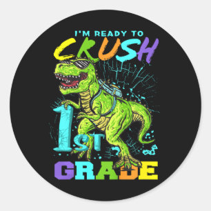 Kids Fun First Grade T-Rex Tee Classic Round Sticker