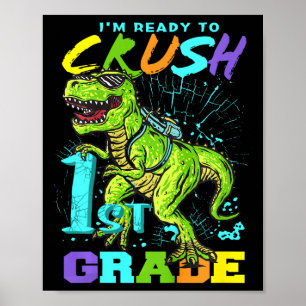 Kids Fun First Grade T-rex Tee Poster