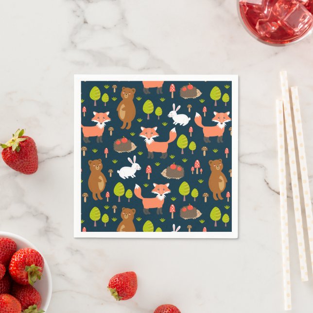 Kids Fun Forest Animals Bunny Rabbit Fox Bear Napkin (Insitu)