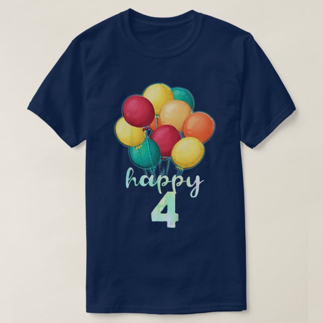Kids Fun Happy 4 Year Old Colorful Balloons 4th Bi T-Shirt (Design Front)