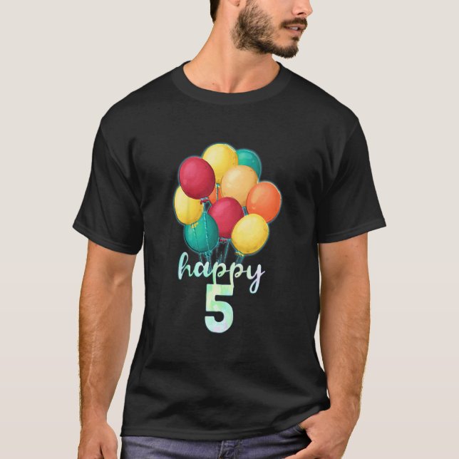 Kids Fun Happy 5 Year Old Colourful Balloons 5th B T-Shirt (Front)