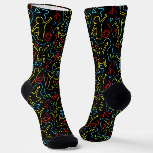 Kids Fun Play Outline Neon Black Pattern Socks
