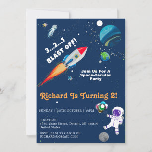 Kids Fun Space-Tacular Astronaut Birthday Party Invitation