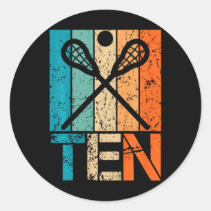 Kids Funny 10th Lacrosse Birthday 10 Year Old Birt Classic Round Sticker