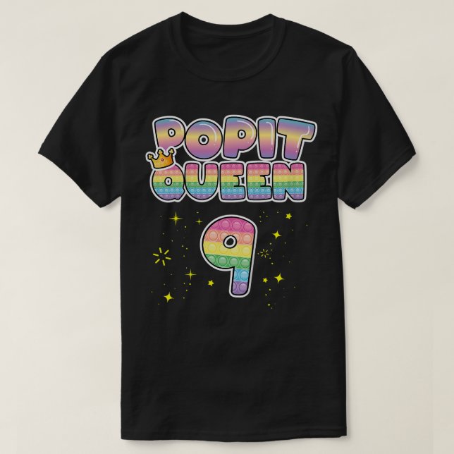 Kids Funny 9th Birthday Pop it Queen 9 Popper Numb T-Shirt (Design Front)