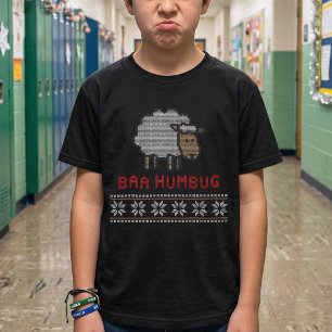 Kids Funny Baa Humbug Sheep - Faux Ugly Knit Xmas T-Shirt