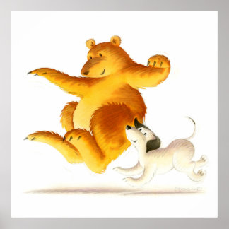 Kids Funny Bear and Cute Puppy Dog Poster