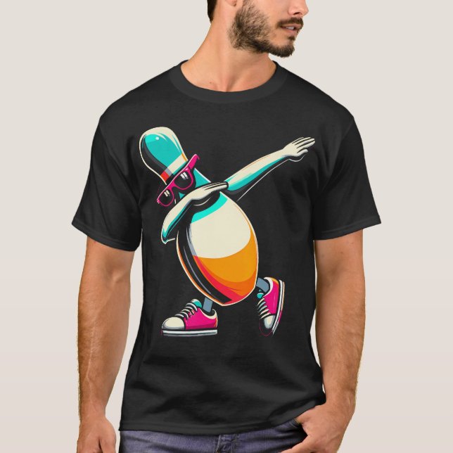 Kids Funny Bowling Tee Bowling Pin Dabbing Dab Bow (Front)