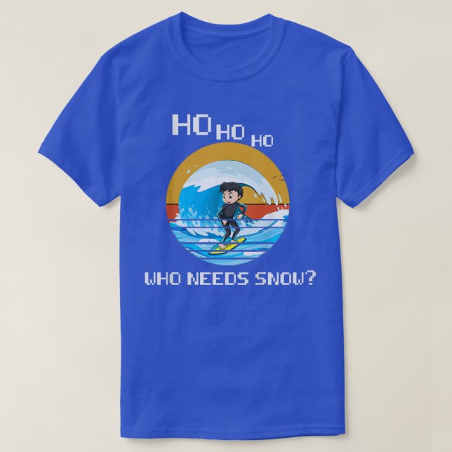 Kids Funny Christmas In July Funny Santa Surfing S T-Shirt (Design Front)