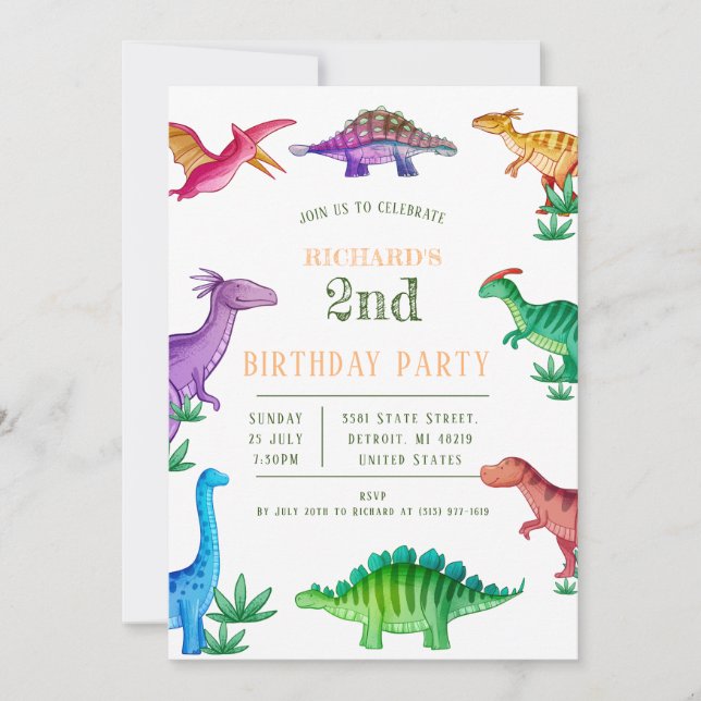 Kids Funny Dinosaur Theme Birthday Celebrate Invitation (Front)