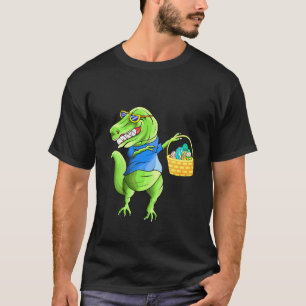Kids Funny Dinosaurs Dabbing With Easter Egg Baske T-Shirt